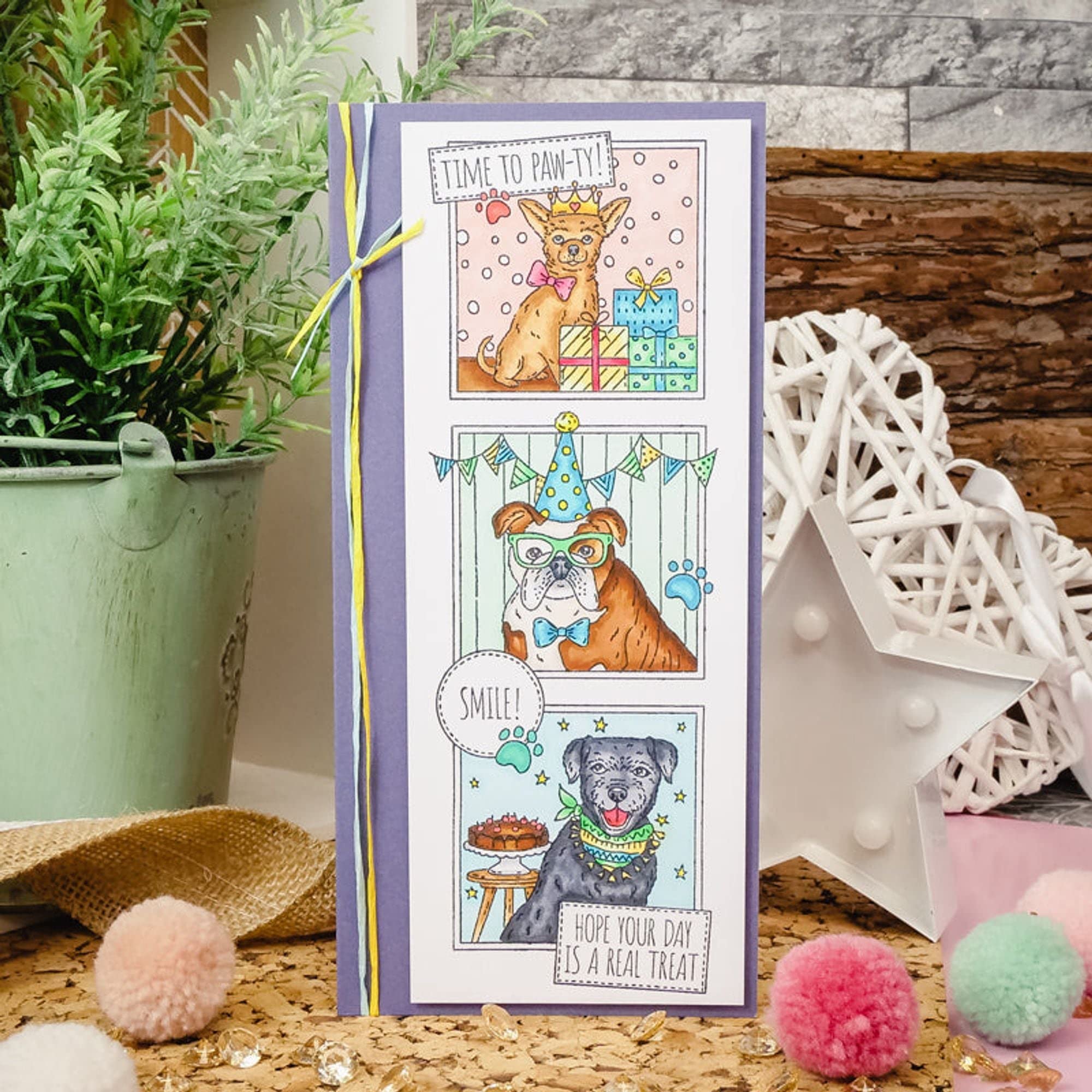 Hunkydory Crafts for The Love of Stamps- Muddy Paws- Party Time Pooches FTLS843