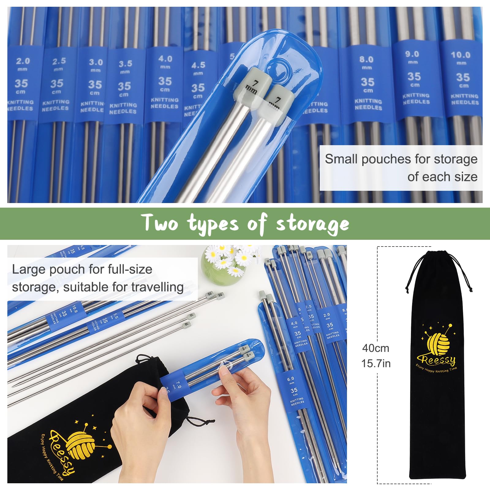 Reessy Lot De 9 Aiguilles à Tricoter Circulaires De 2 à 6 Mm, 80