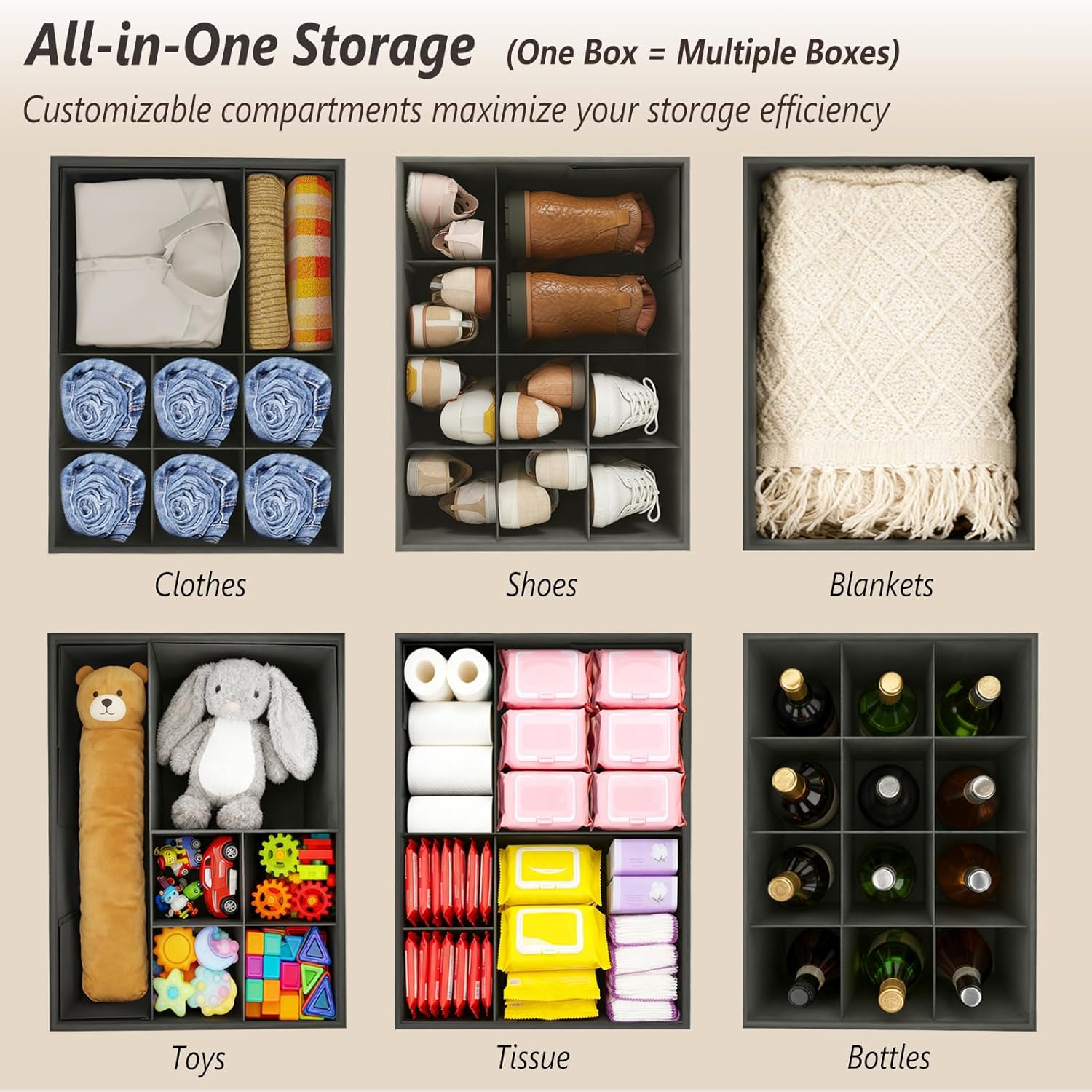 2 Pack Storage Ottoman Shoe Organizer for Closet - Adjustable Dividers Storage Box for Shoes | Clothes | Toy | Blanket, Foldable Foot Stool Small Bench Shoe Cabinet for Living Room & Bedroom