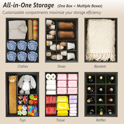 Miniatura 5 de Paquete de 2 organizadores otomanos de almacenamiento para zapatos, caja de almacenamiento con divisores ajustables para zapatos, ropa, juguetes,