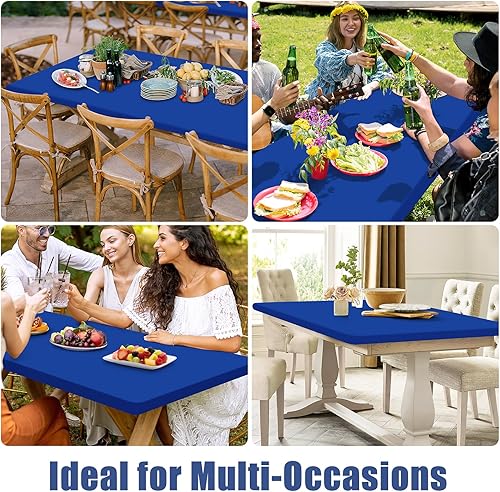 Miniatura 27 de Paquete de 4 manteles rectangulares de elastano de 6 pies, elásticos y ajustables para pícnic, elásticos y lavables para exteriores, campamentos