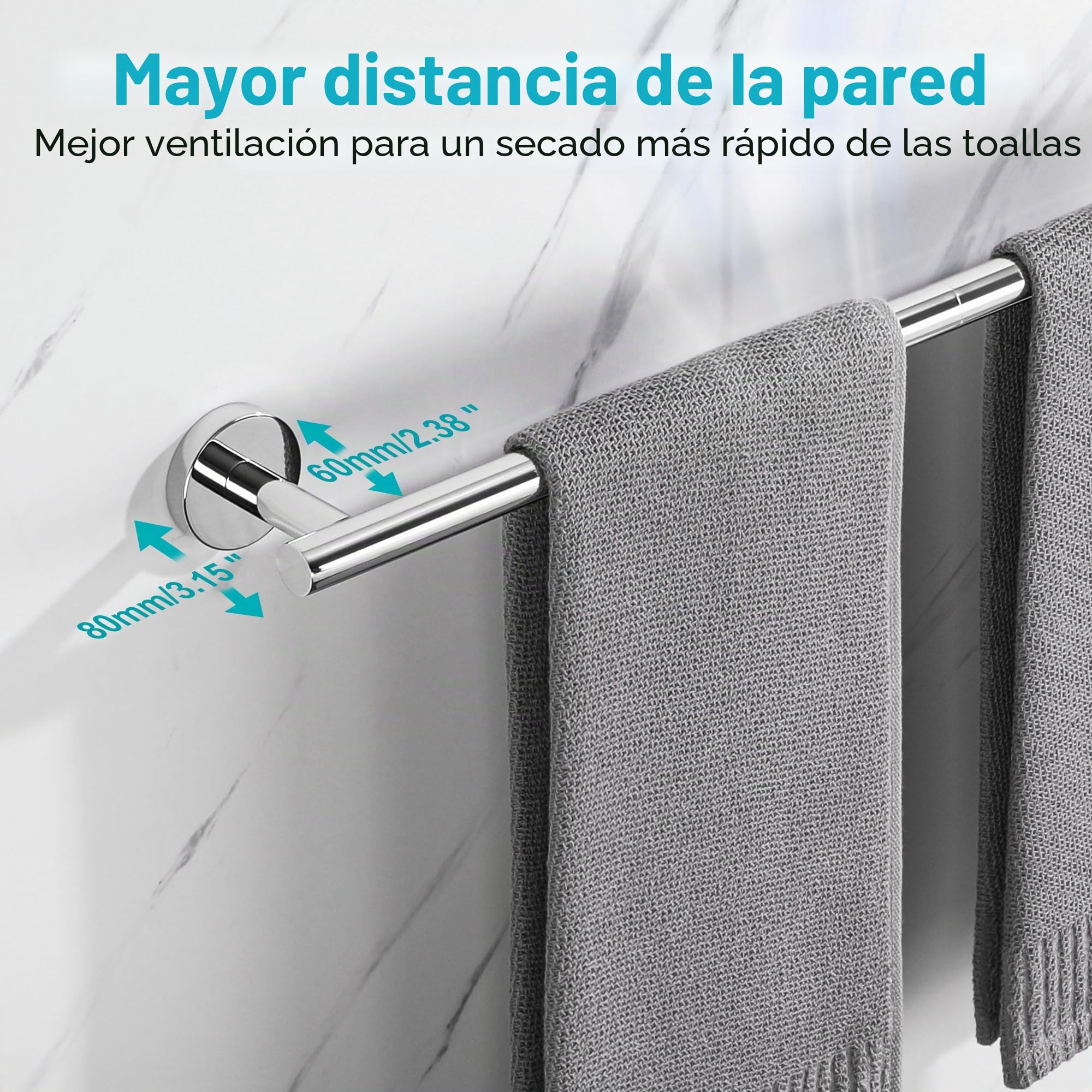 Toalleros de Baño, SAYAYO Toallero Accesorios Baño Toallero Pared Colgador Trapos Cocina Acero Inoxidable Toallero Pulido para Baño y Cocina 60CM