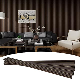 3D Textured Wood Slat Wall Panels 16 Pack - Waterproof PS Fluted Faux Wood Paneling (43.3"x4.7") Easy Adhesive Installation, Dark Walnut