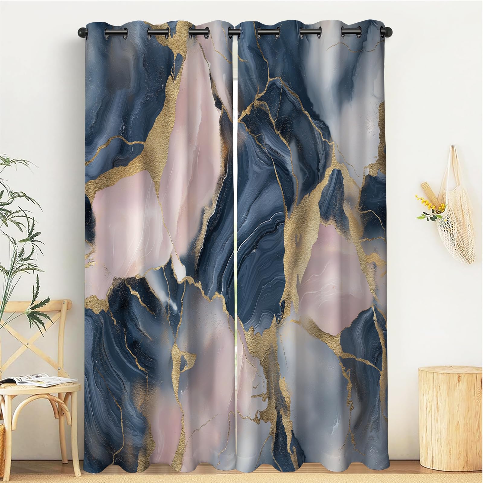 Rideaux occultants thermiques phoniques 3D marine 140x160 cm