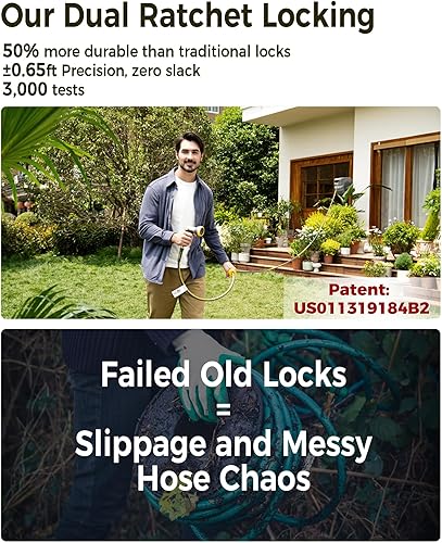 Miniatura 4 de Carrete de manguera de jardín retráctil de 12 pulgada x 50 pies, soporte de metal, bloqueo de trinquete doble mejorado 2025, protección UV y