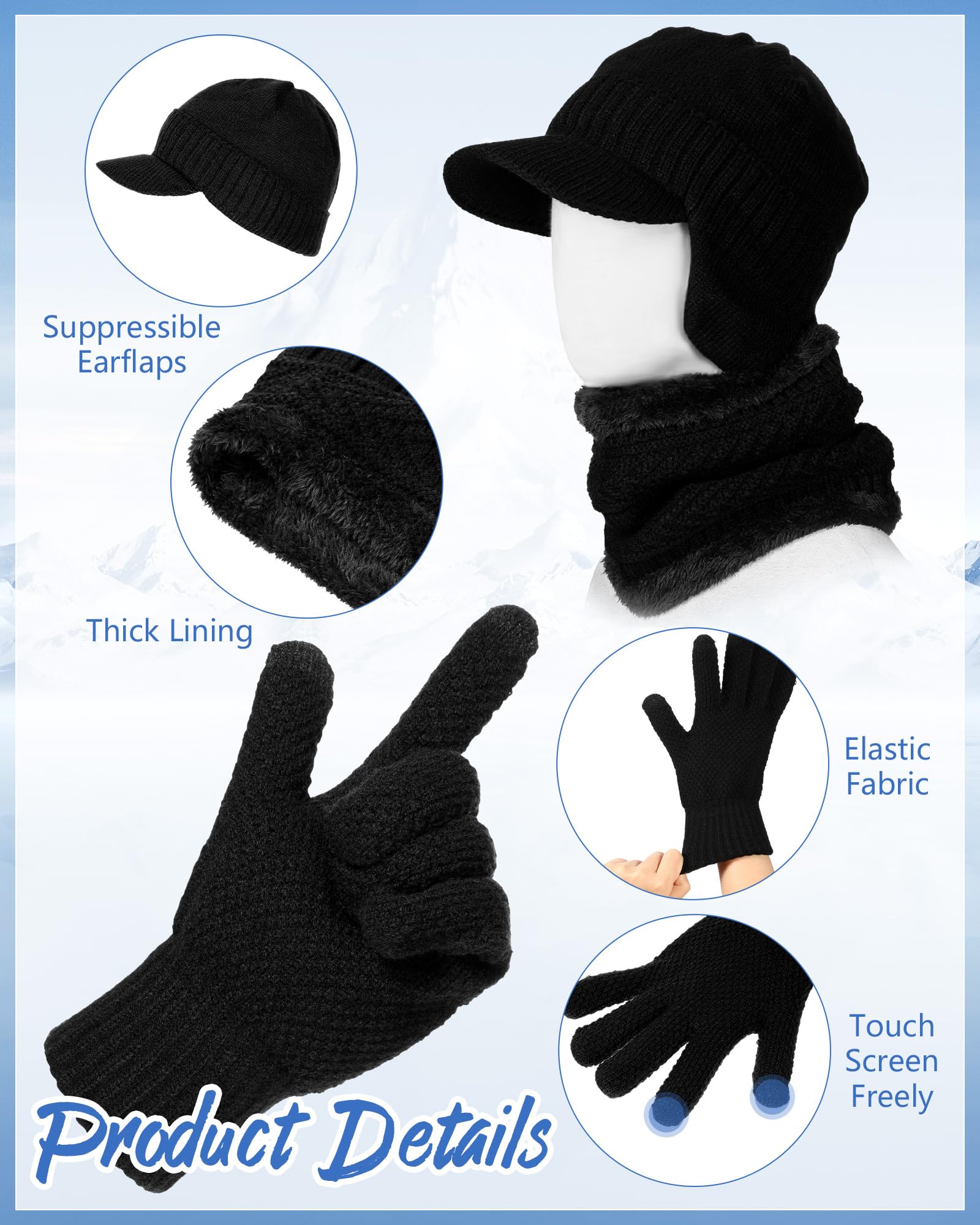 CheChury Winter Hat Scarf Gloves Knit Beanie Hat Scarf