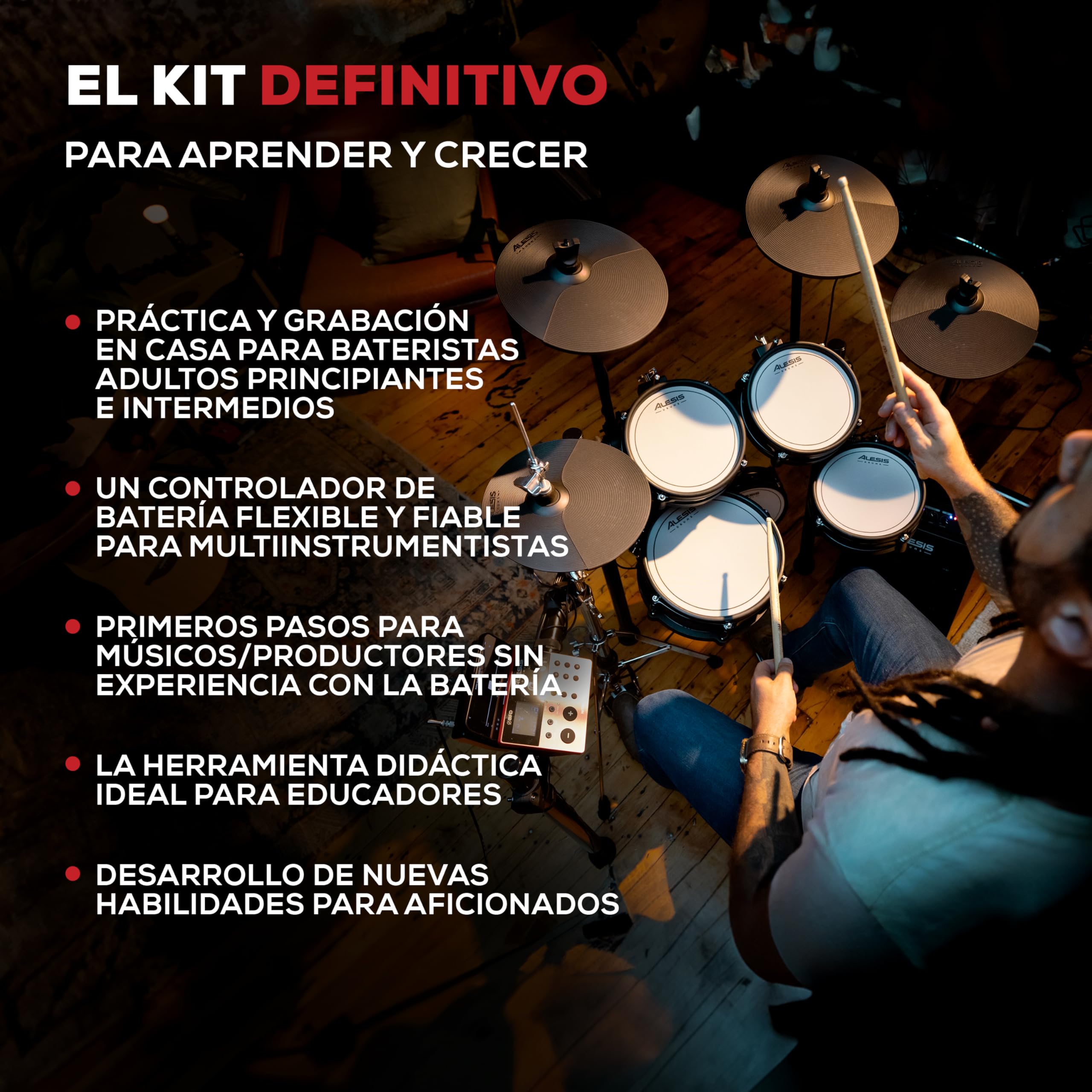 Alesis Nitro Ultimate Batería Electrónica con Pads de Malla de Doble Zona, Hi-Hat Independiente, 640 Sonidos BFD Auténticos y 52 kits, Bluetooth, Drumeo, USB MIDI, Compatible con Doble Bombo | 52 kits, 640 sonidos Plus, audio Bluetooth, Hi-Hat montado en