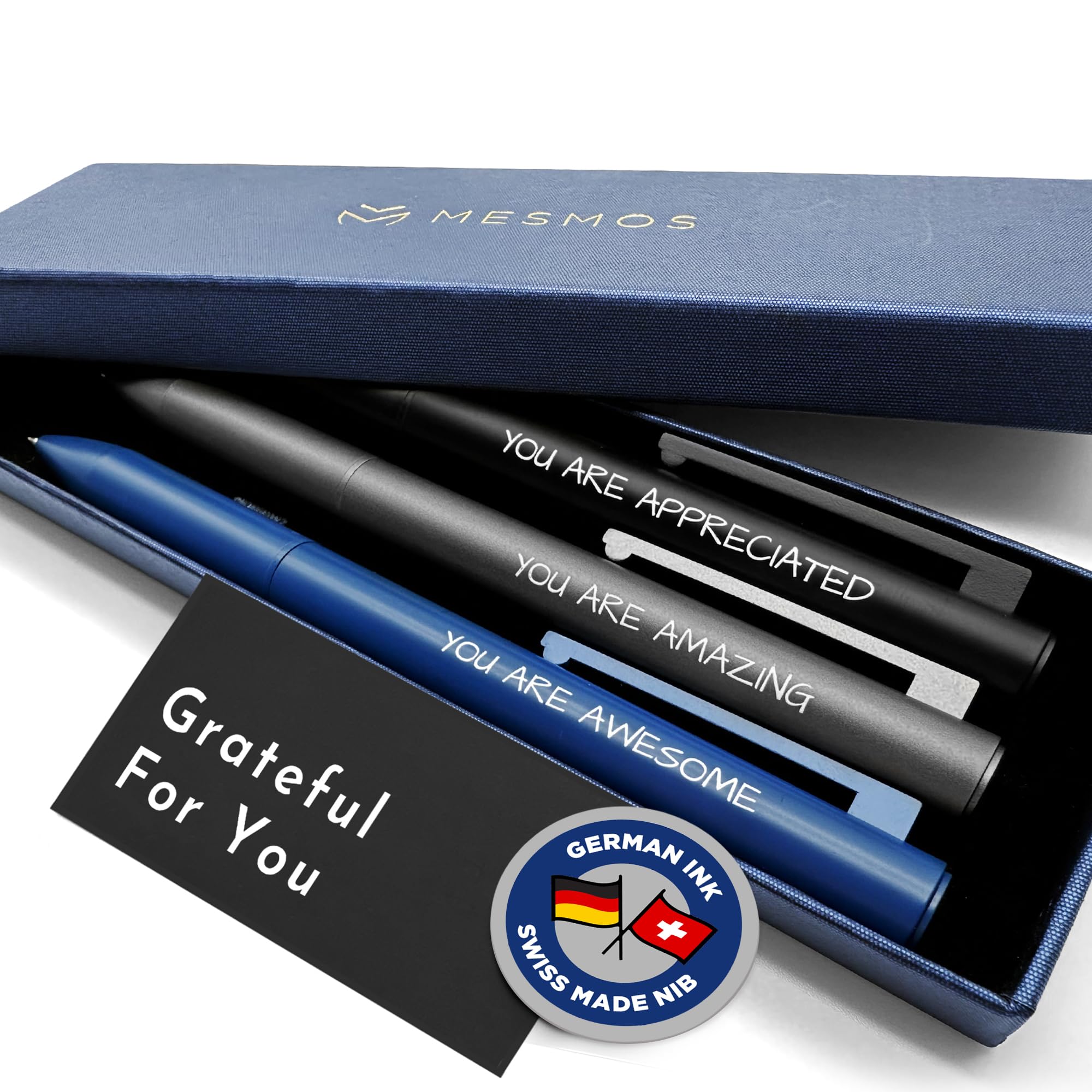MESMOS 3pk Luxury Metal Ballpoint Pens, German-Made Ink, Teacher Appreciation Gifts Ideas, Teacher Gifts, Teachers Supplies