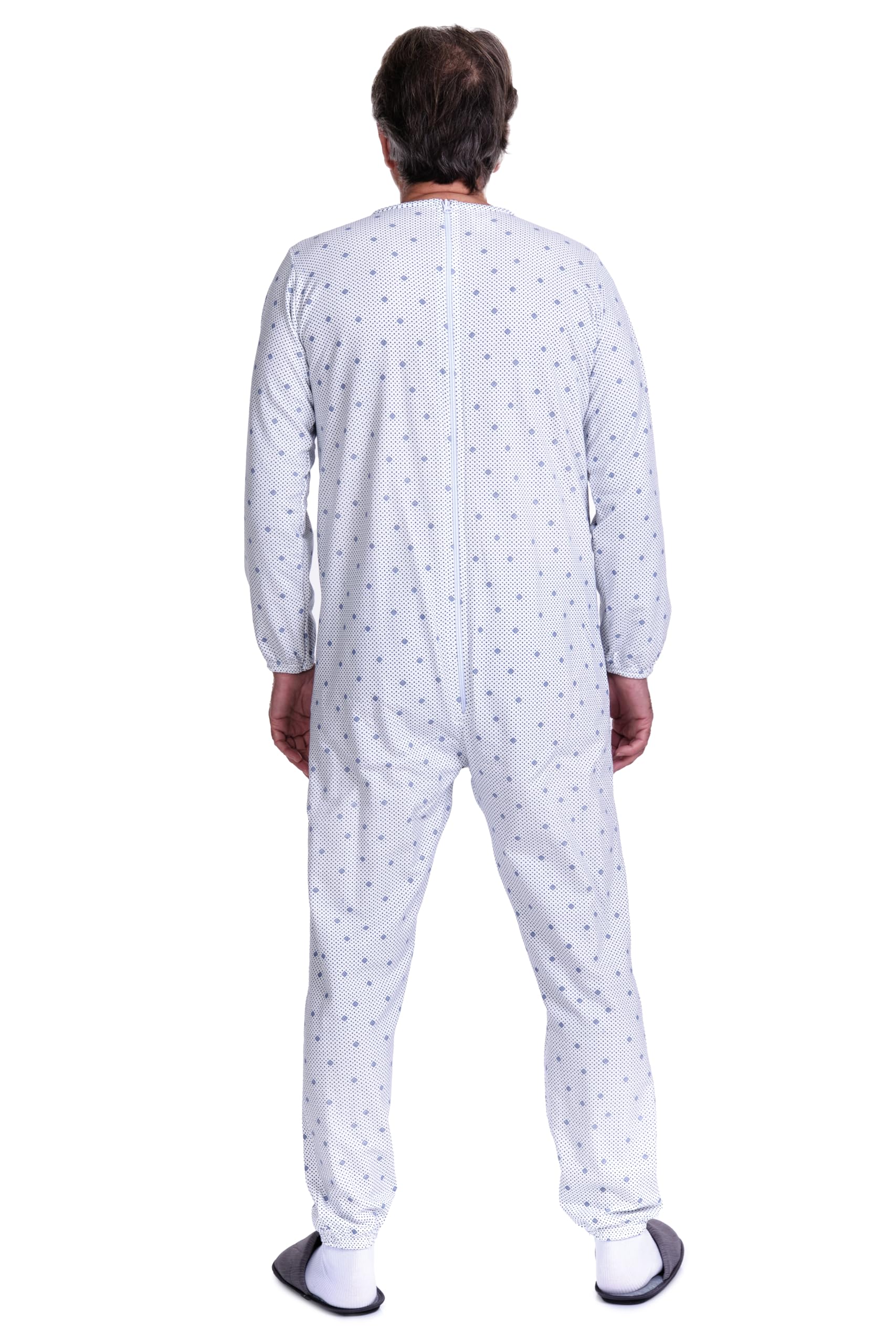 FERRUCCI COMFORT Pijama de algodón fresco para ancianos, manga larga, cierre de espalda e interior de pierna, incontinencia, Alzheimer, fabricado en Italia