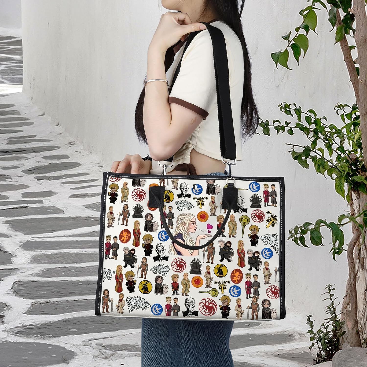 BWWKTOP Daenerys Makeup Bag Daenerys fans Gifts Eddard Zipper Pouch Bag Stark and Targaryen gift House Stark Merch (Game BG)