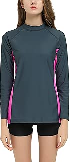 Lemorecn UPF 50 + Women's Long Sleeve Sun Protection Splice Rashguard Swim Shirt
