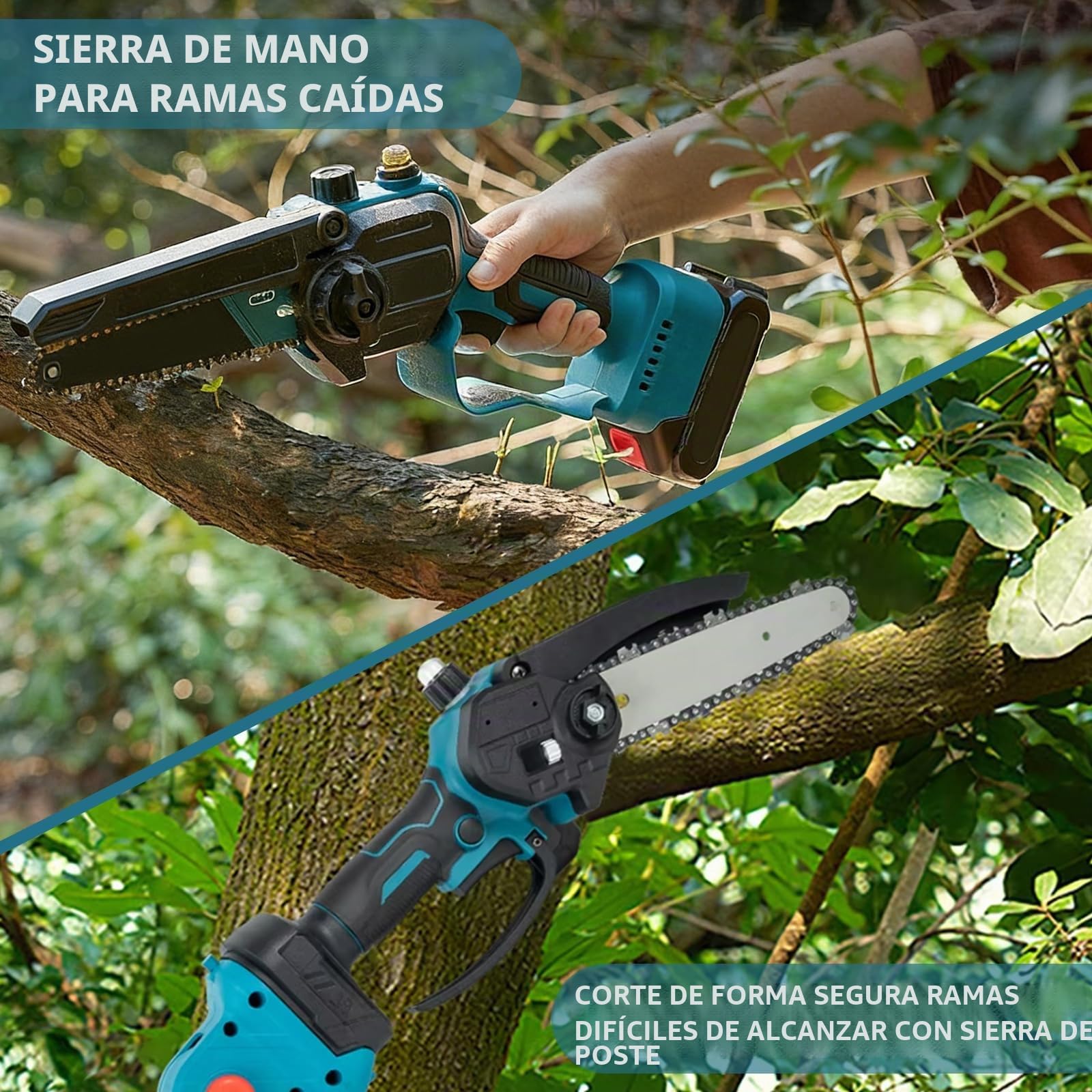 Kit 4-en-1 Tijeras de Podar y Motosierra Inalámbrica, Mini Motosierra Inalámbrica de 6" con 2 Baterías 4.0Ah y Cargador, Podadora de Altura Inalámbrica con Mango Telescópico & Sierra Eléctrica