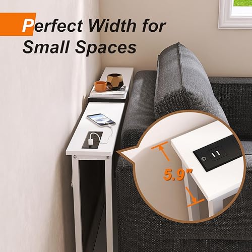 Miniatura 10 de SAUCE ZHAN Mesa de sofá con salida y puerto USB, mesa consola de 47 pulgadas detrás del sofá con marco de acero, mesa de entrada estrecha para sofá,