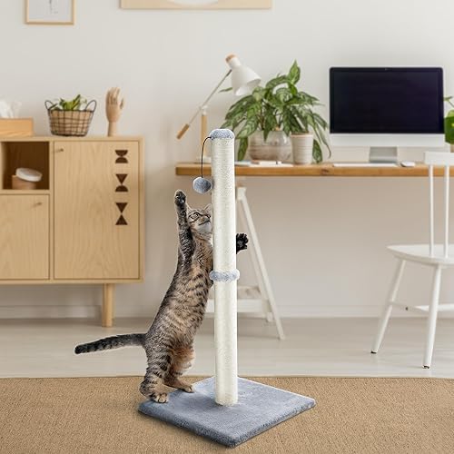 Vista 6 de Dimaka 29" Height Tall Cat Scratching Post, Claw Scratcher with Sisal Rope and Covered with Soft Smooth Plush, Vertical Scratch [Full Strectch] for
