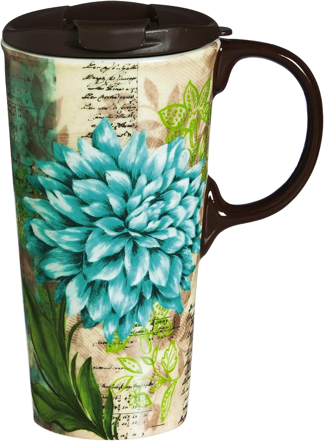Turquoise Dahlia 17 OZ Ceramic Perfect Cup - 4 x 5 x 7 Inches