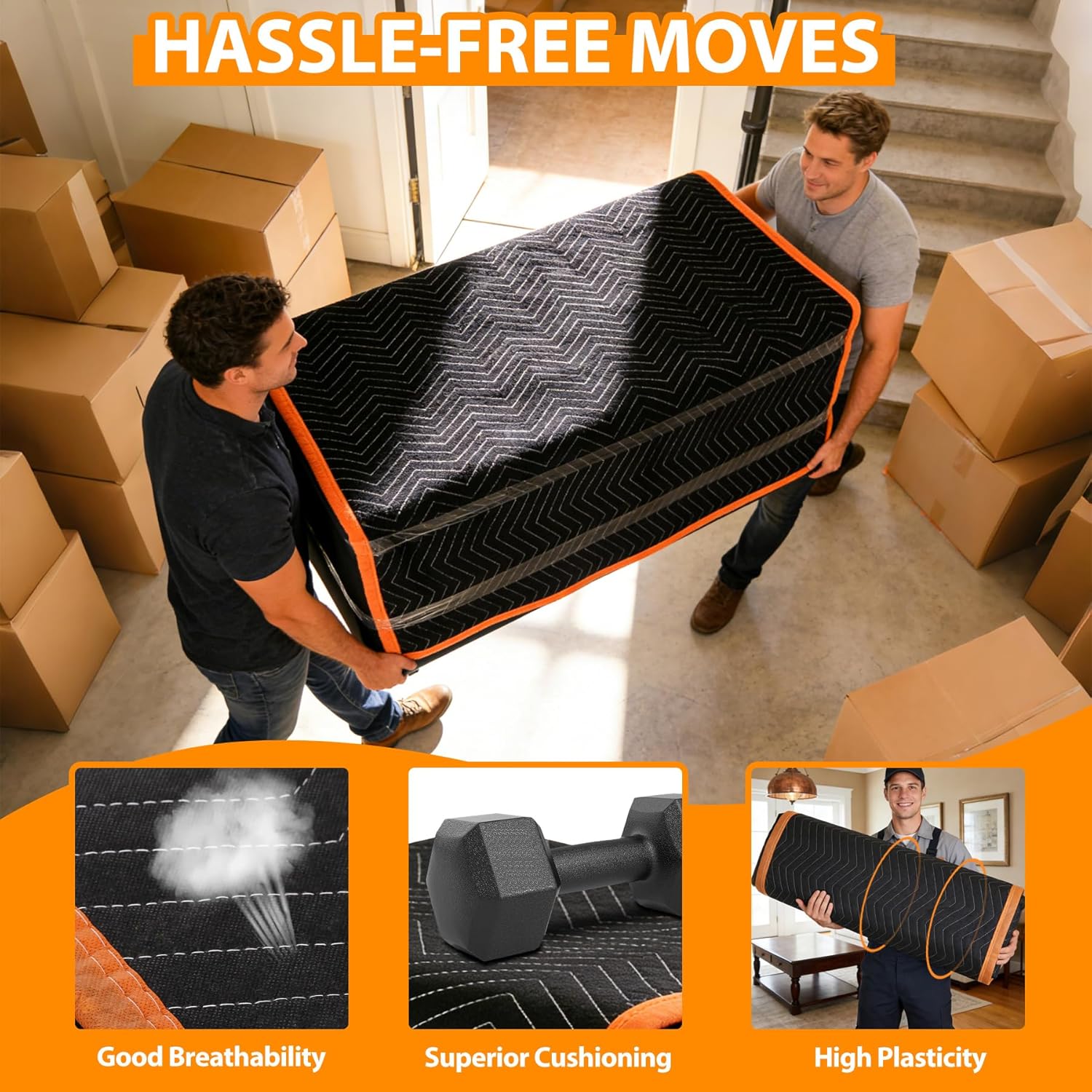 ZENY Padded Moving Blankets 6 Pack, Heavy Duty Packing Blankets Black, 72''x40'' Furniture Moving Pads for Shipping Packing Storage