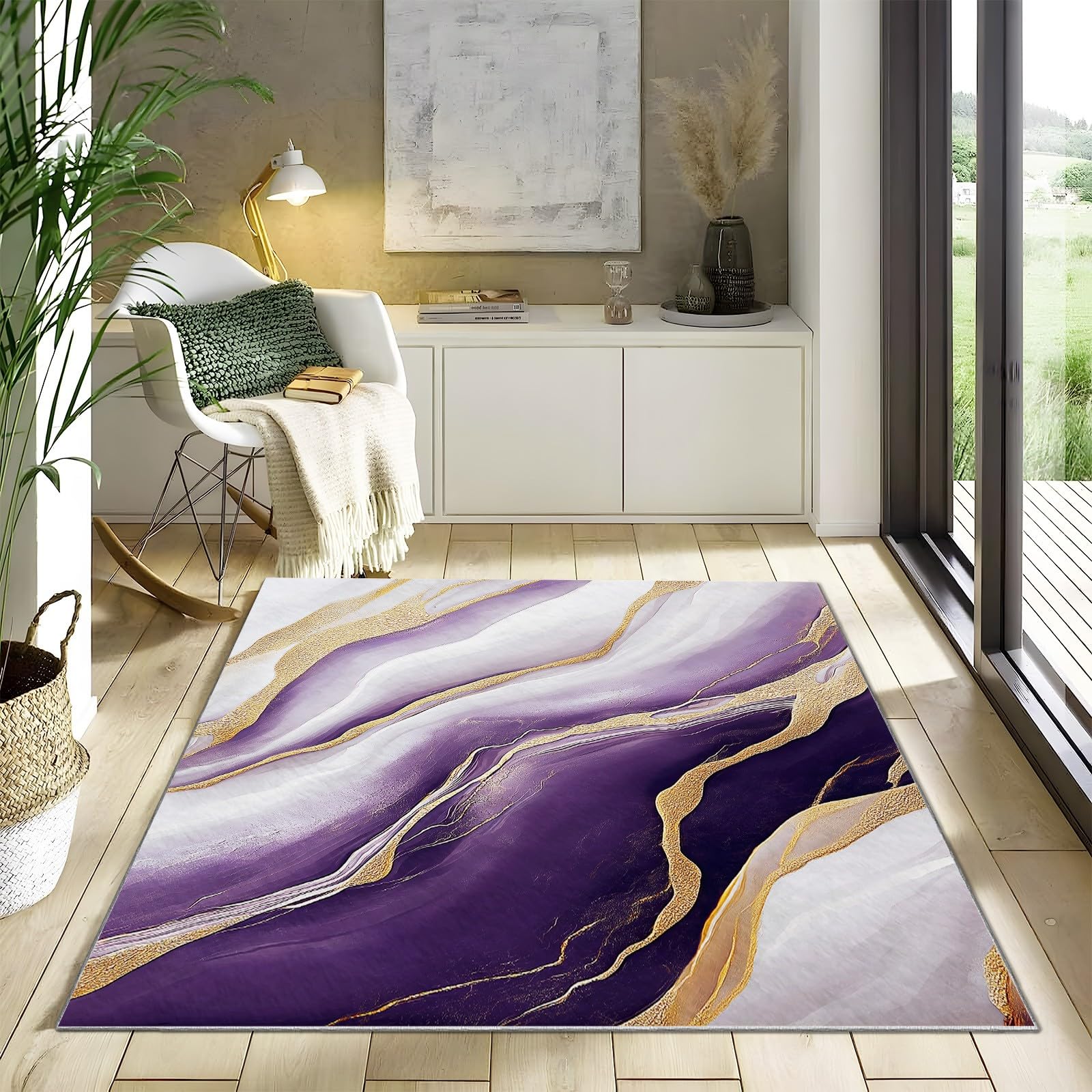 Tapis en marbre violet lavable et antidérapant pour chambre à coucher