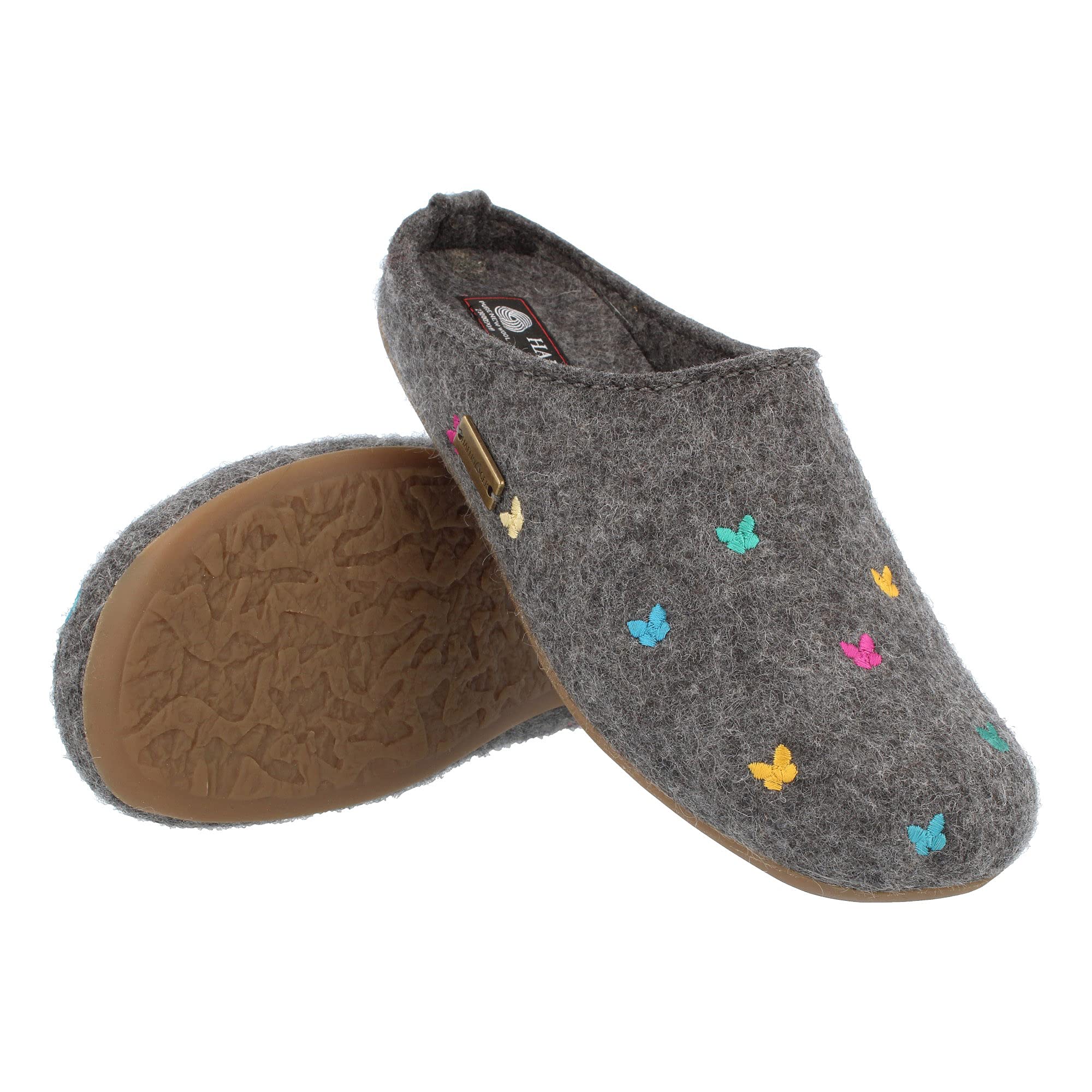 HAFLINGER Everest Farfalline Filzhausschuhe mit gestickten Schmetterlingen
