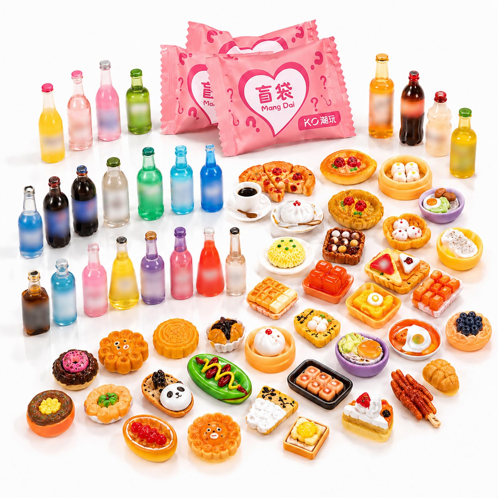 60 PCS Pretend Food, Miniature Food Drink Mixed Resin Mini Pretend Foods