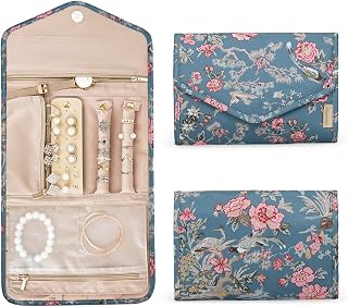BAGSMART Travel Jewelry Organizer Roll Foldable Jewelry Case,Flower Bird | Travel Jewelry Case for Journey-Rings, Tangle-free Necklaces Holder Organizer, Bracelets, Earrings,Foldable