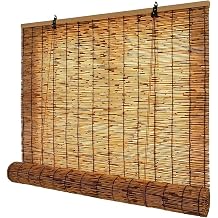 No Drill Bamboo Blinds for Patio & Windows - Natural Reed Roll Up Shades, Privacy Sun Shade, Easy Install Light Filtering Outdoor Curtains for Porch/GazeboBrown,80" W x 108" H
