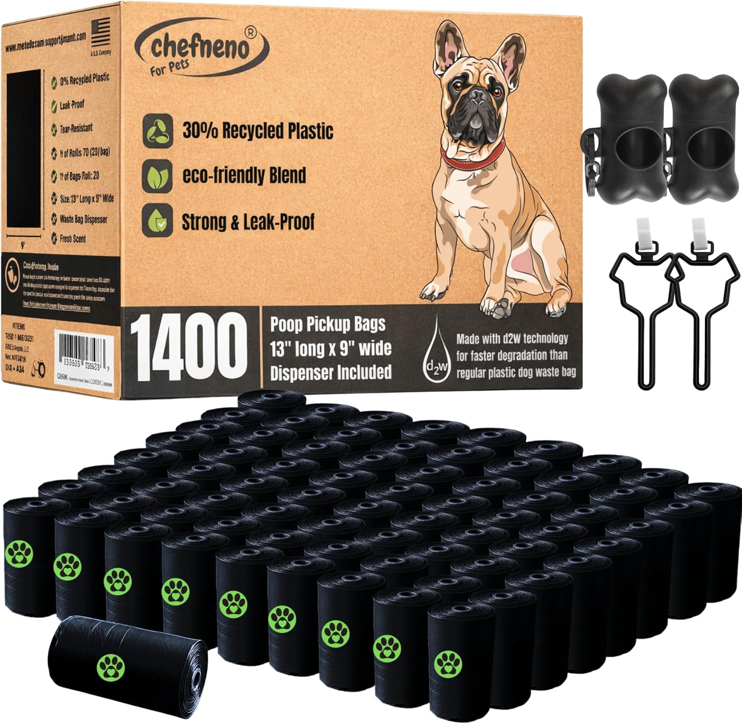 Dog Poop Bags Value Pack (1400 ct.) Extra Thick Strong Doggy Bags Guaranteed Leak-Proof Biodegradable Poop Bags w/Dispenser Eco-friendly Landfill-Degradable Refill Rolls (Black, 70 Rolls, Unscented)