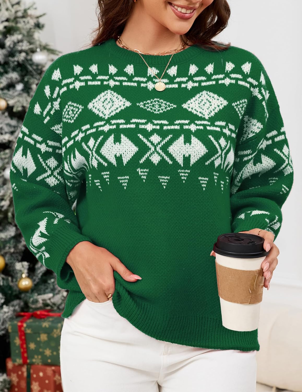 Womens Aztec Print Casual Sweater Tribal Pattern Loose Knit Jumper Pullover Long Sleeve Graphic Crewneck Sweaters - Image 4