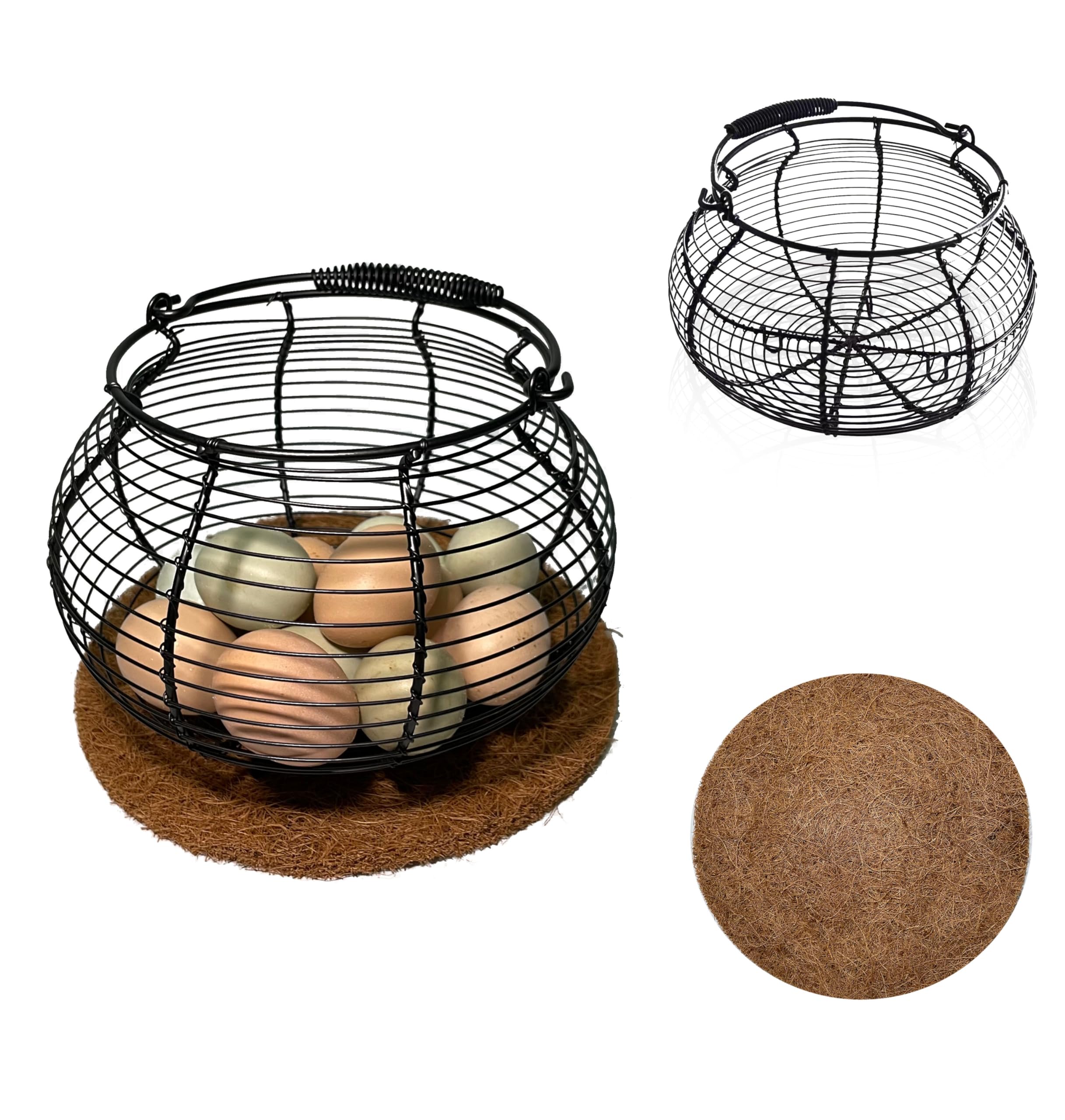 Egg Basket for Gathering Fresh Eggs, Retro Handle Egg Gathering Basket with Mat, Metal Egg Holder Countertop, Chicken Egg Basket for Farmhouse