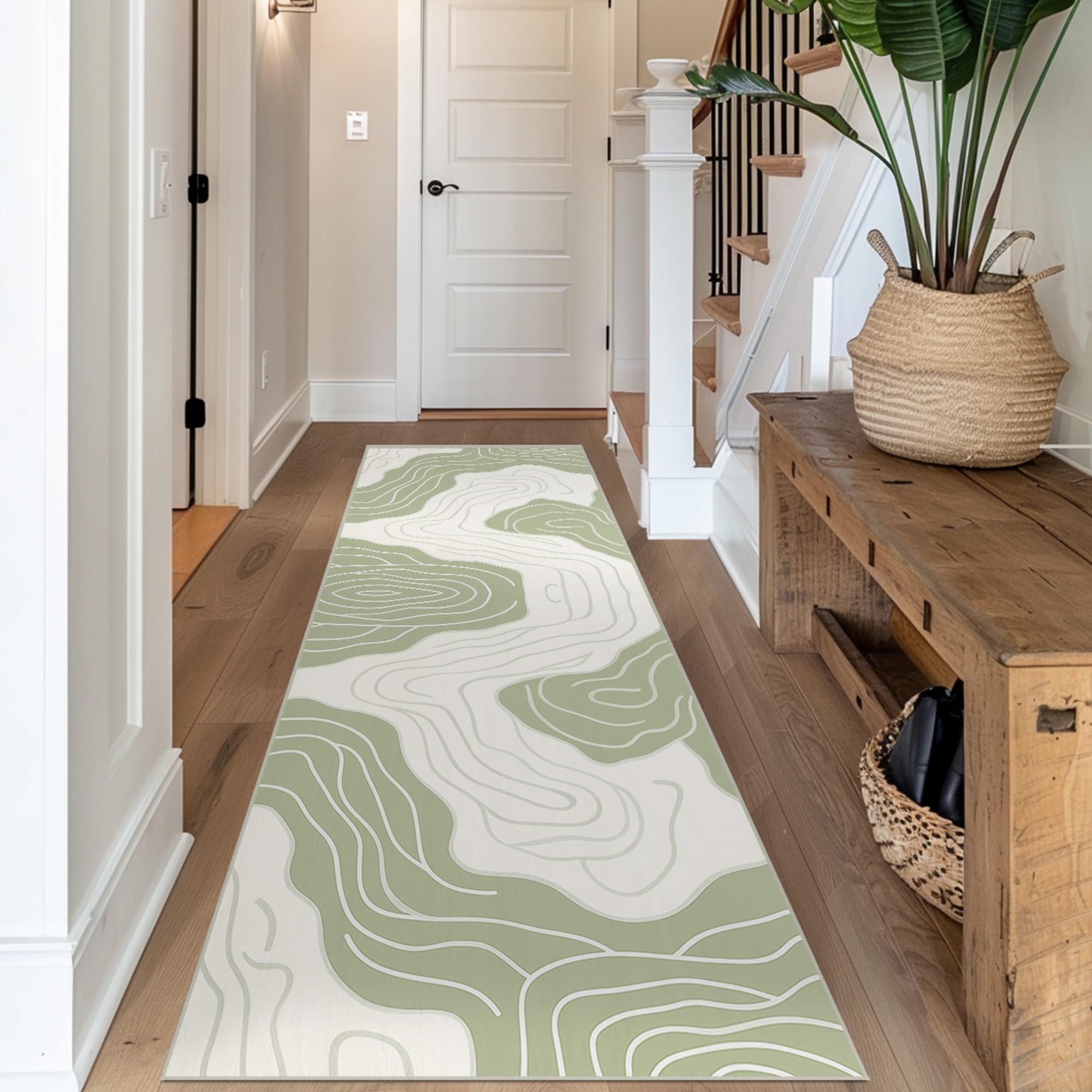 Boho Runner Rug for Hallway Kitchen 2x6 Neutral Area Rugs, Machine Washable Minimalist Rug for Bedroom, Modern Low Pile Soft Large Carpet for Dining