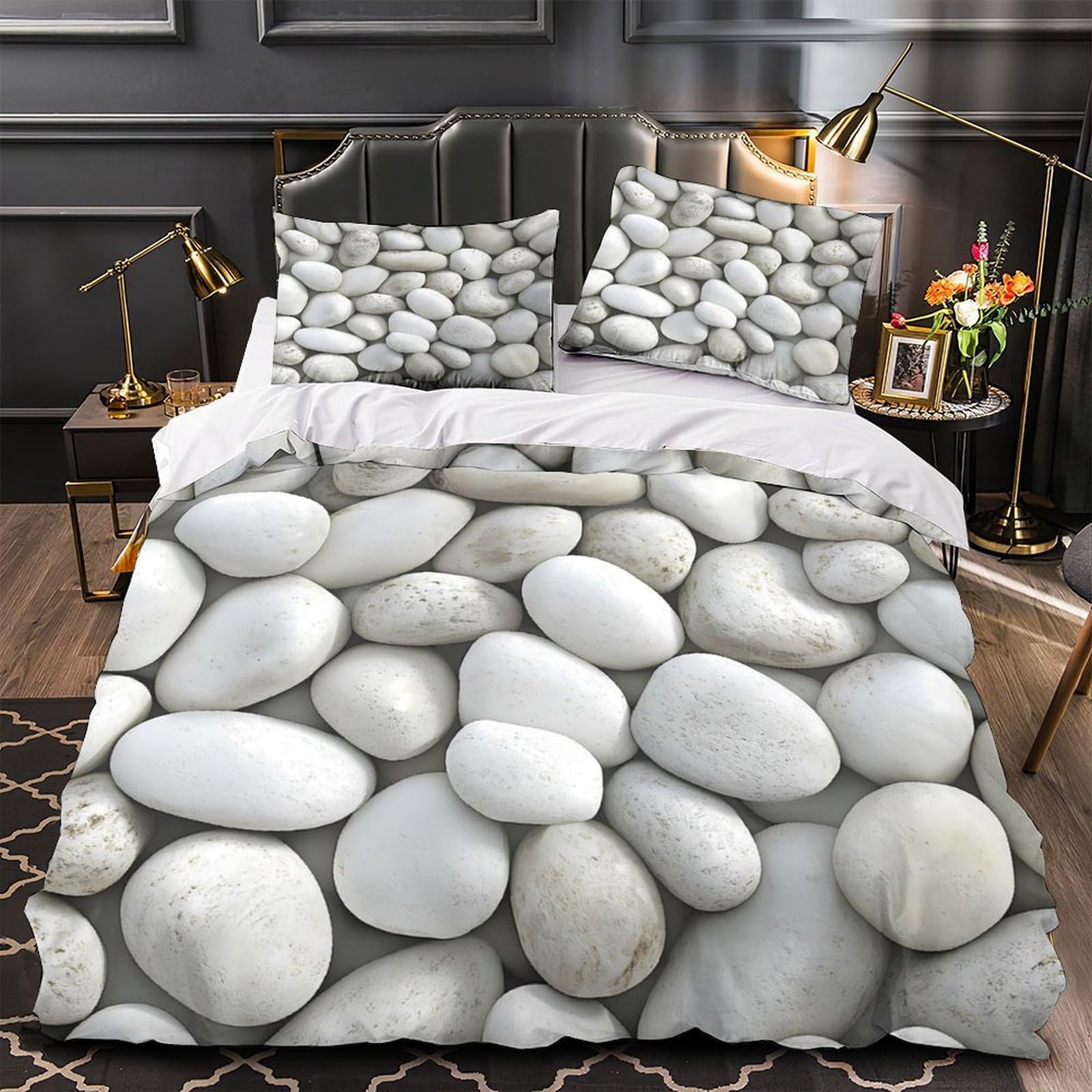 Housse de couette pierres lisses microfibre légère lavable sans repassage pour lit 1 personne