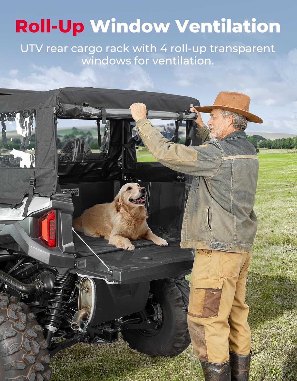 KEMIMOTO UTV Soft Cargo Camper Bed Cover Rack Compatible with Polaris General 1000 /XP 1000/4 1000 /XP 4 1000 2016-2026 Rear Camper Top Canvas Cover Accessories