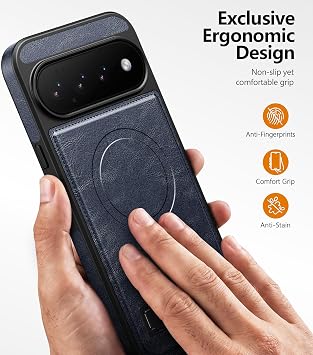 WTCASE マグネット式 Google Pixel 11用 ケース レザー スタンド付き、ブルー