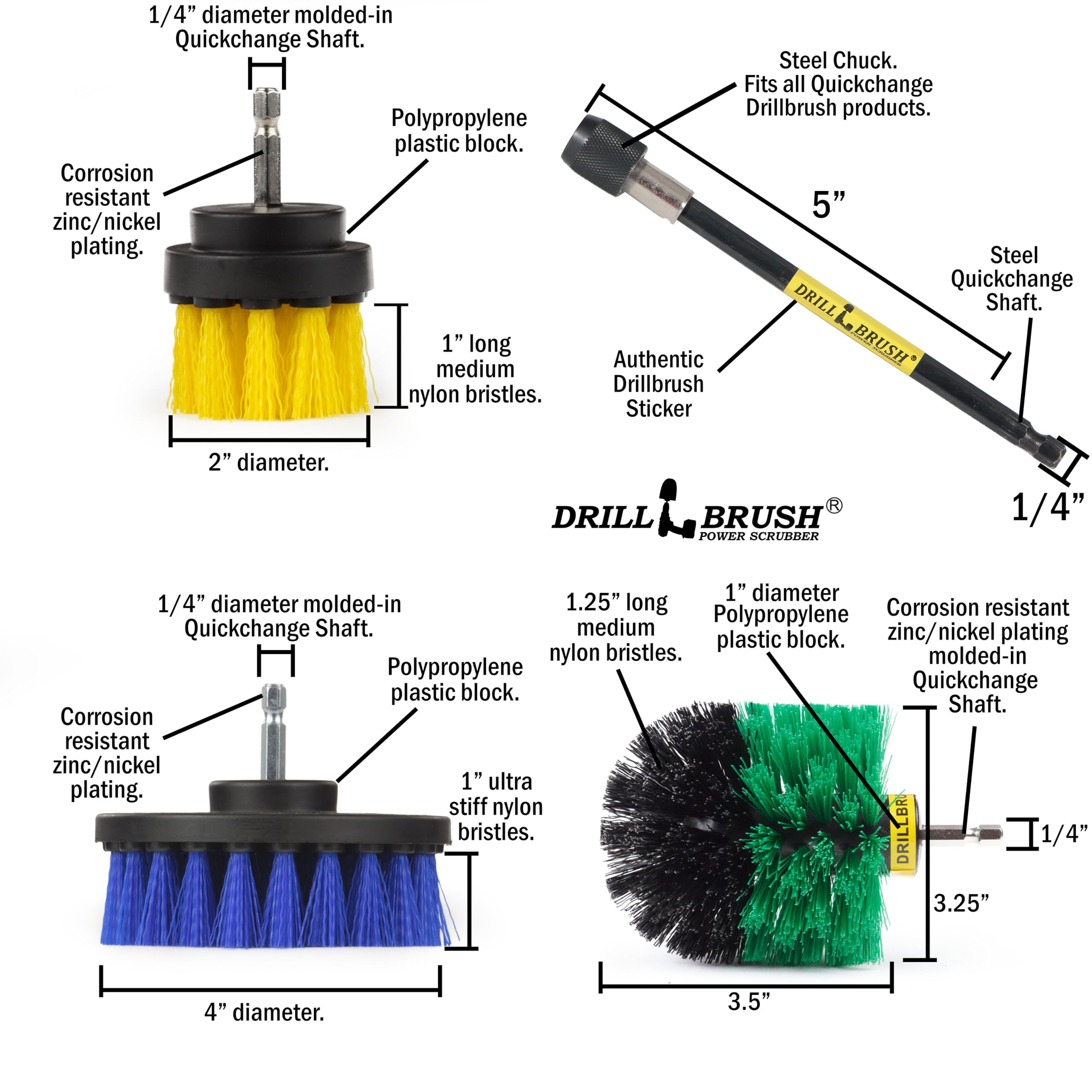 Drillbrush Accesorio para taladro de ducha, herramientas de detalles de coche, apto para lavavajillas, cepillo para limpiar bañeras, fregaderos, azulejos, lechada, suelos, alfombras, cuero, asientos