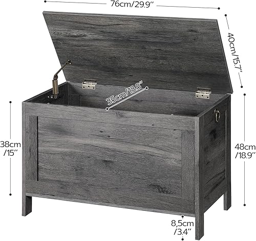 Miniatura 39 de HOOBRO Caja de juguetes, baúl de almacenamiento de aspecto de madera retro con bisagra de seguridad, banco de almacenamiento de entrada soporta 220