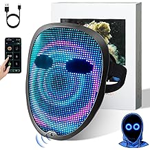 Ompusos LED Mask with Gesture Sensing, Light-Up Transforming Face Cover for Halloween, Christmas, Cosplay &amp; Birthday Parties