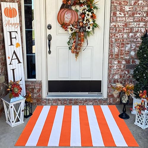 Vista 77 de Alfombra de exterior blanca y negra de 3 x 5 pies, alfombra de algodón tejida a mano, lavable a máquina, para interiores y exteriores, alfombra