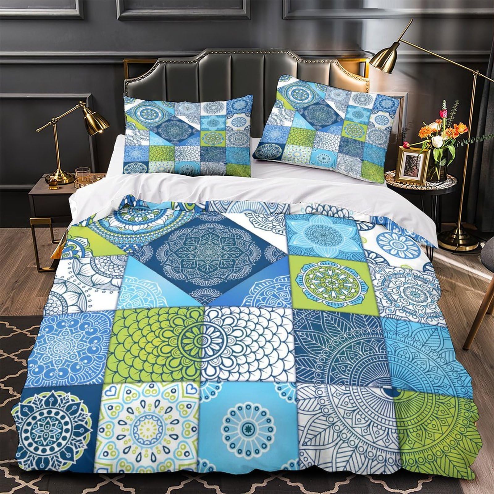 Housse de couette 3D hypoallergénique et respirante motif feuille orné