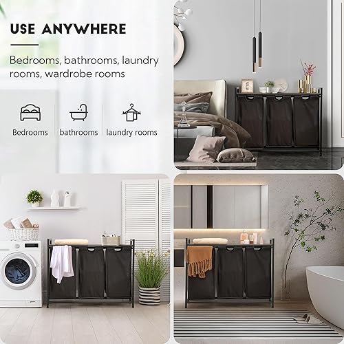 Miniatura 9 de AMHANCIBLE Mesita de noche con estación de carga, clasificador de lavandería 3 secciones