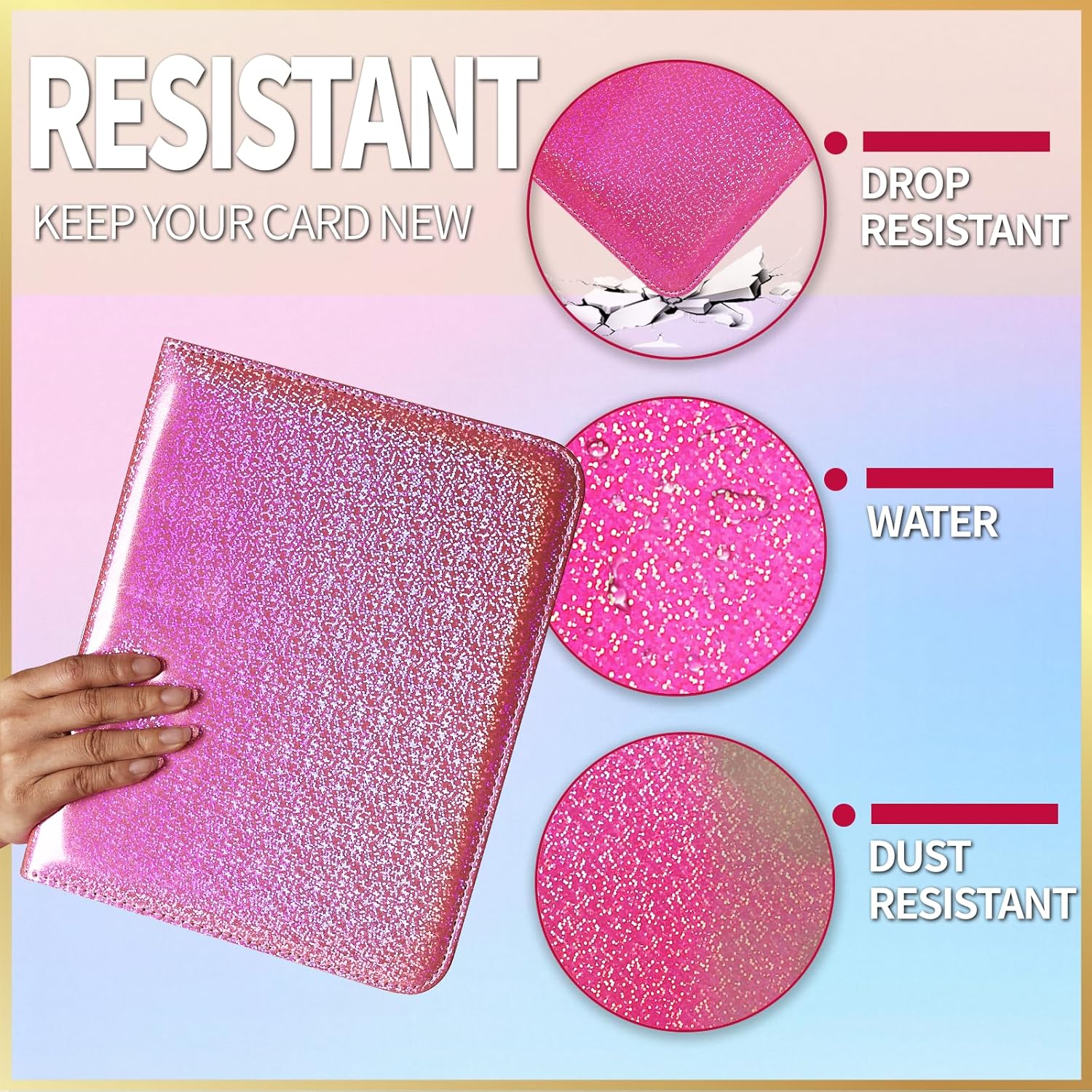 Card Binder for Toploaders, Portable 4 Pockets Trading Card Holder Albums for Sports, Trading, and Gaming Cards