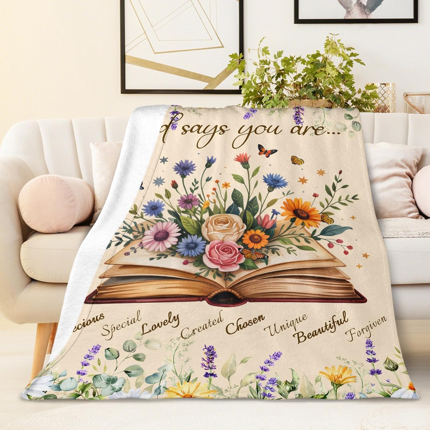 Christian Blanket for Girls Women Book Lovers, God Says You are Throw Blankets Gift for Sister Daughter Mom Christians Birthday, 50x60 Inches Floral Decor Throw - Image 7