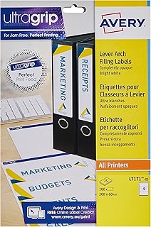 Avery L7171-25 - Etiquetas adesivas para arquivadores (200 x 60 mm, 25 unidades), cor branca The Forest Stewardship Council