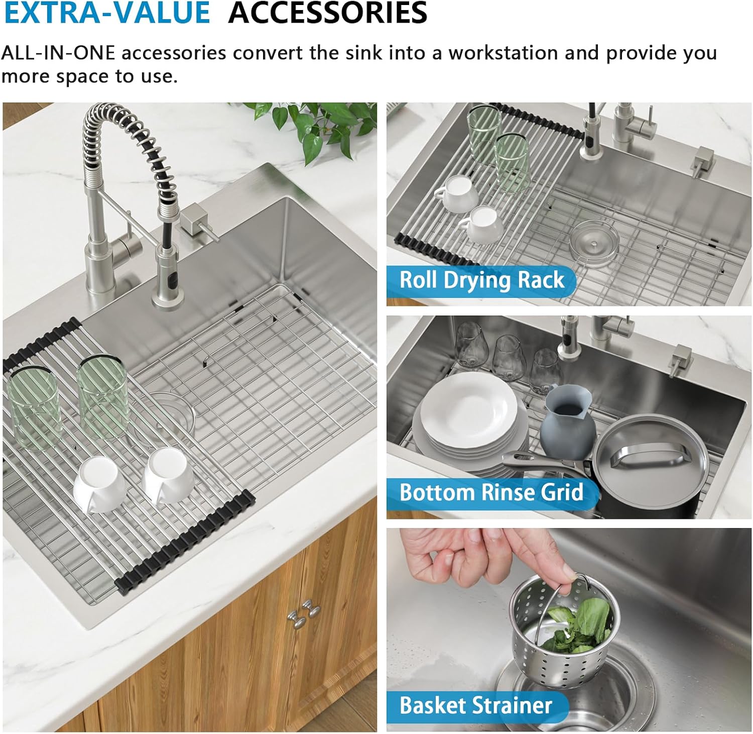 33 Kitchen Sink Drop In - Donsdey 33×22 Inch Kitchen Sink Drop In Topmount 16 Gauge Stainless Steel Over Mount Single Bowl Sink Basin