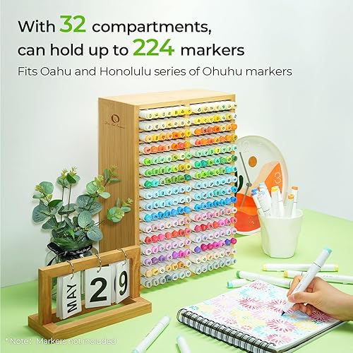 Miniatura 3 de Ohuhu Bamboo Marker Organizer, Desktop Storage Hold 224 Markers for Honolulu Oahu Series of Ohuhu Markers, Pens Pencils Stationary Organizer Holder