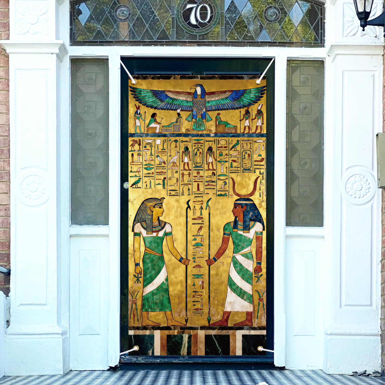 arricraft 1 Pc Ancient Egyptian Polyester Door Cover, 72.83"x35.43" Hieroglyph Pharaoh Pattern Backdrop Banner Door Porch Sign Photography Background for Party Porch Home Decor Accessories