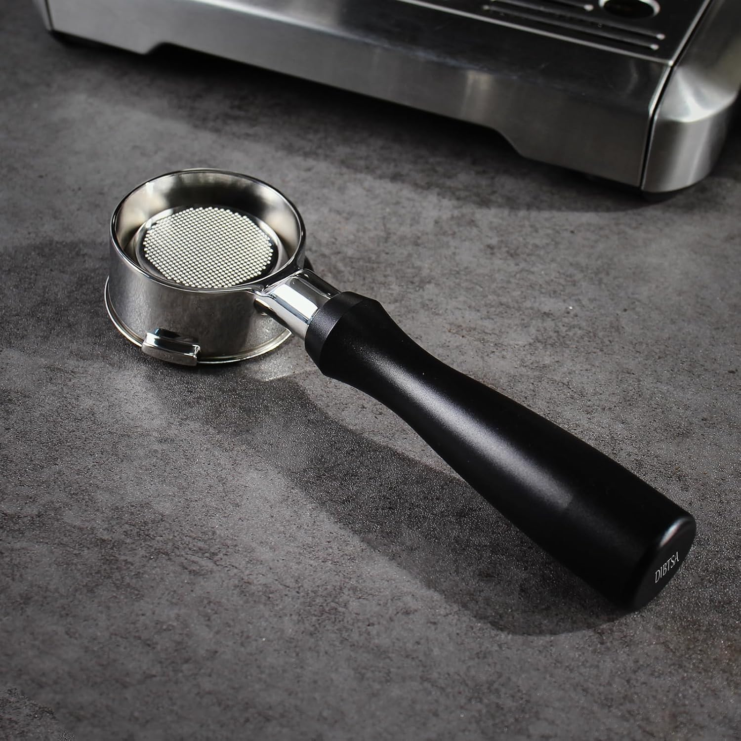 DIBTSA 58mm Bottomless Portafilter Compatible with Barsetto BAE01, BAE02, Included 304 Stainless Steel Filter Basket and Puck Screen, Anodized Aluminum Handle, Black