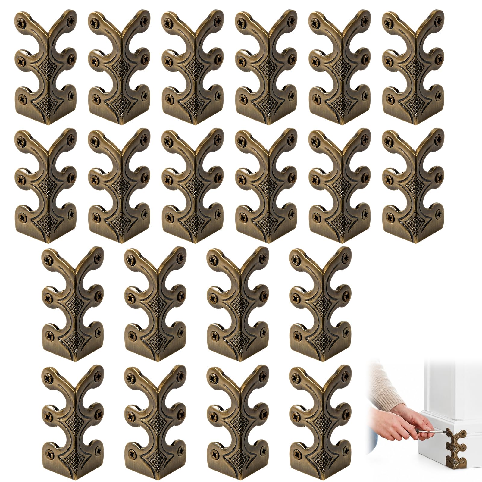 Metal Corner Protectors, Skiffers Skirting Protectors, Wall and Furniture Corner Guards, Durable Metal Construction, Set of 20 Pieces