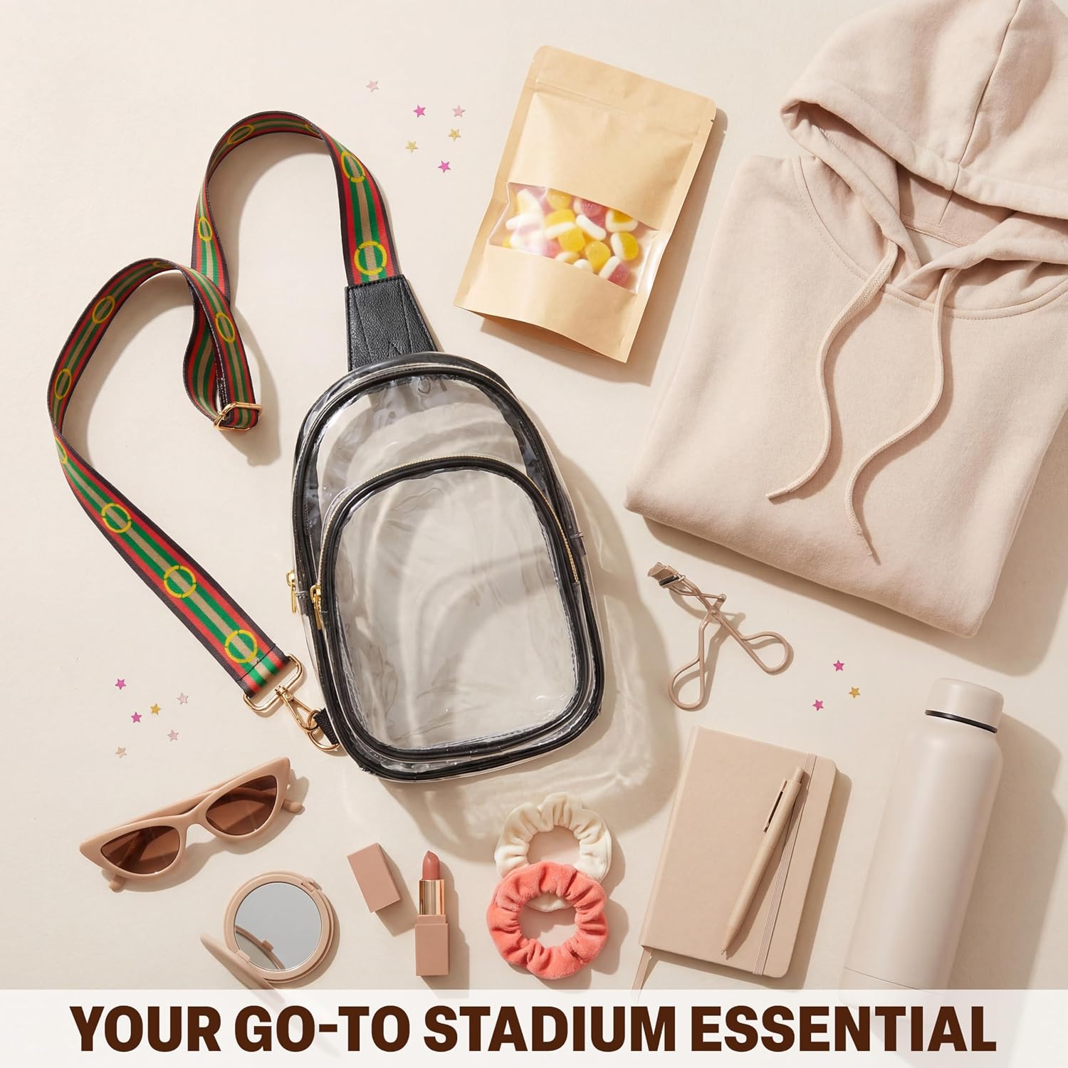 Get Trend Clear Crossbody Bag for Stadium Events, Adjustable Strap Clear Purse Transparent Messenger Bag, Concerts Festivals