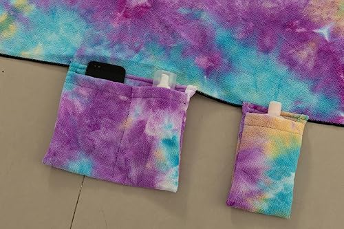 Miniatura 4 de Funda para silla de playa, funda de microfibra con bolsillos de almacenamiento para piscina, tumbona, hotel, jardín (teñido anudado)