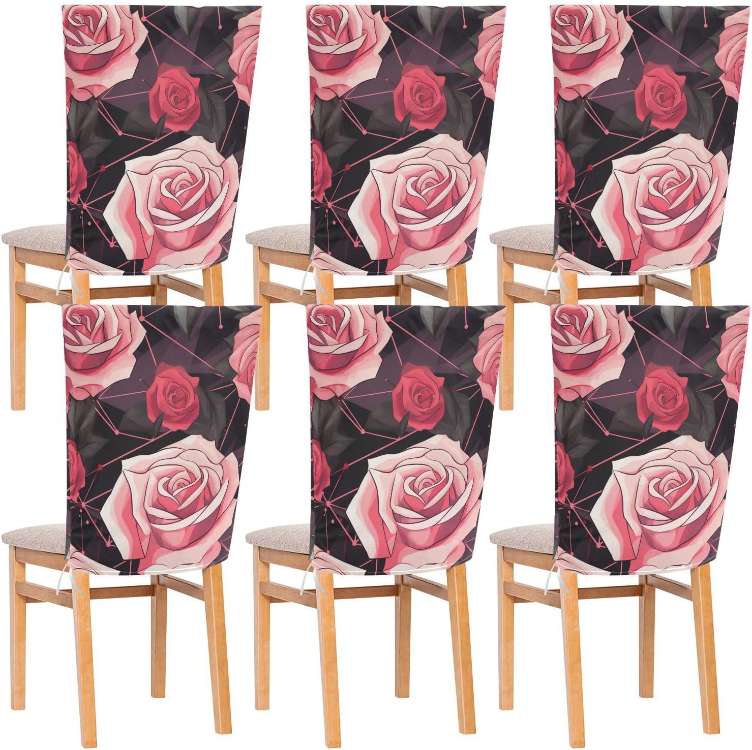 ALAZA Red Rose Geometric Chair Back Cover Set of 6, Washable Reusable Removable Chair Slipcovers Decorative Chair Cover for Home Kitchen Wedding Party