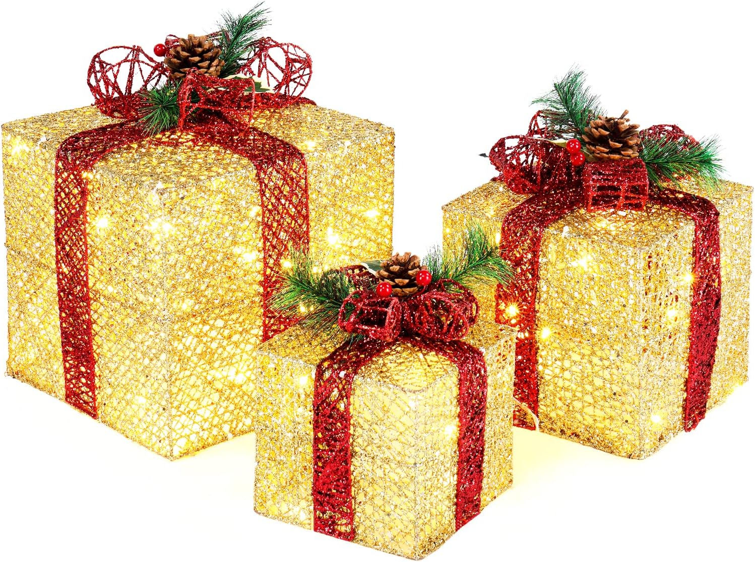 Homegear Christmas Set of 3 Prelit Gift Present Boxes with